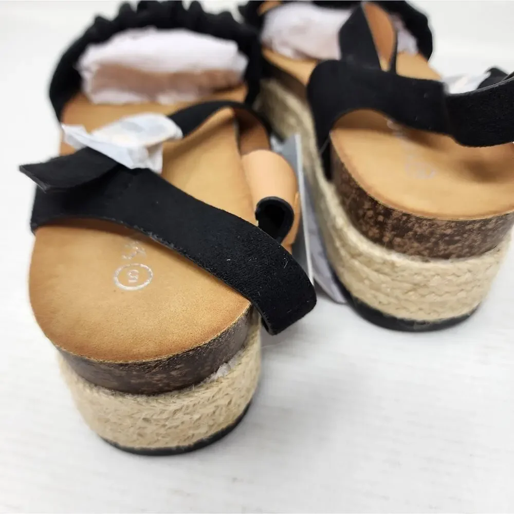 Black Wedge Espadrilles Sandals Platform Buckle Summer‎ Shoes Women's Size 5 NWT
